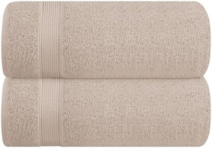 Belizzi Home Cotton 2 Pack Oversized Bath Sheet 35x70, Large Bath Sheet, Ultra Soft, Absorbent, Compact, Eco-Friendly, Recyclable, Quick Drying and Lightweight Towel - TAN