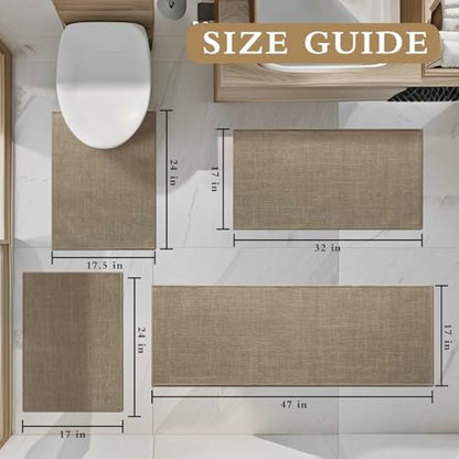 YIHOUSE Bathroom Rugs Thin Bath Mat Sets 4 Pieces Quick Dry,Brown