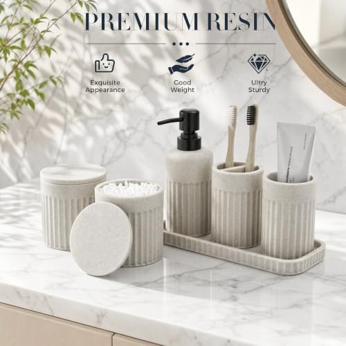 INIUNIK Bathroom Accessory Set, 6 Pieces, Beige