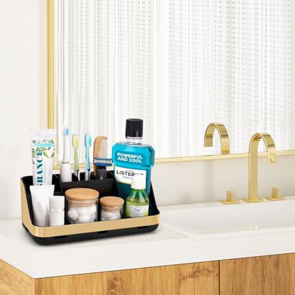 GFWARE Gold Toothbrush Holders for Bathrooms Countertop Organizer - Detachable 7 Slots Electric Toothbrush and Toothpaste Holder, Kids Organization and Storage, Restroom Accessories Vanity Stuff