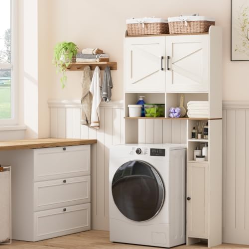 Homhedy Wooden Over The Toilet Storage Cabinet with Barn Door