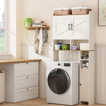 Homhedy Wooden Over The Toilet Storage Cabinet with Barn Door