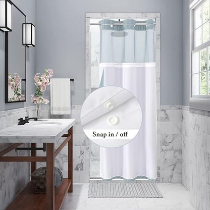 Gibelle No Hook Cloth Fog Blue Shower Curtain with Liner, 36x74