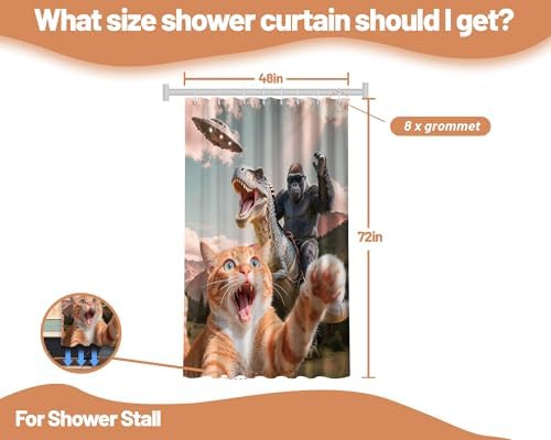 Small Stall Shower Curtain Rv Funny Cat, 48 x 72 Inchs