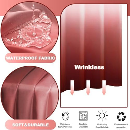 No Hook Shower Curtain and Liner Set for Bathroom, Ombre Red, 71" x 74"