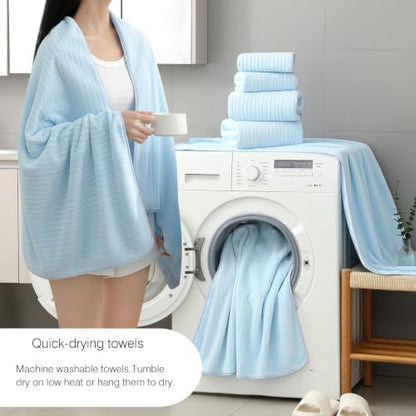 Hailea 18 Piece Family Bath Towel Set Include 6 Bath Towels,6 Hand Towels and 6 Washcloths Soft Bathroom Towel with Hanging Loops,Highly Absorbent Quick Dry Towels Set for Bathroom,Hotel and Spa-Blue