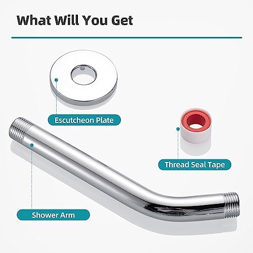 Cobbe Shower Arm with Flange and Teflon Tape, 6-Inches Wall Mounted Shower Pipe Arm 304 Stainless Steel Extension for Fixed Shower Head, Chrome