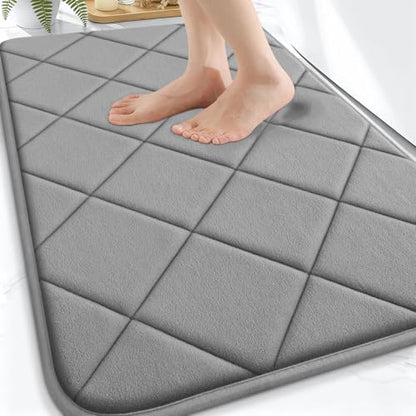 OLANLY Memory Foam Bath Mat 30x20, Ultra Soft and Absorbent Bathroom Rugs, Machine Washable, Comfortable Bath Carpet for Bathroom Floor, Tub and Shower, Grey