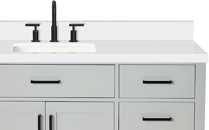 ARIEL Hepburn 60-inch Bathroom Vanity with Sink,Solid Wood, 1.5-inch Pure White Quartz Countertop & Backsplash, Single Rectangular Porcelain Sink, 2 Soft Closing Doors, 9 Dovetail Drawers, Grey