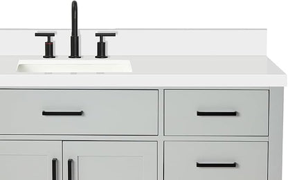 ARIEL Hepburn 60-inch Bathroom Vanity with Sink,Solid Wood, 1.5-inch Pure White Quartz Countertop & Backsplash, Single Rectangular Porcelain Sink, 2 Soft Closing Doors, 9 Dovetail Drawers, Grey