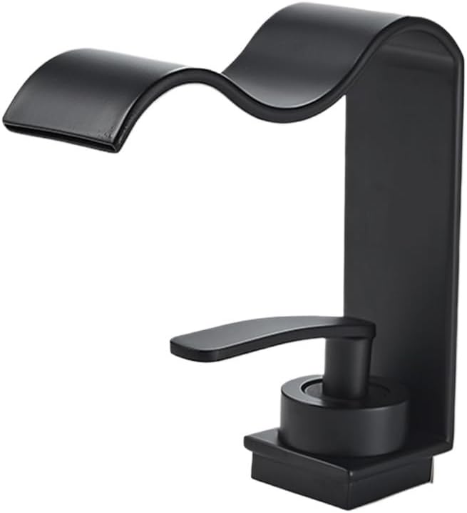 Bathroom Sink Faucet Deck Mounted Hot Cold Brass Mixer Waterfall Basin Faucets Lavatory Washbasin Water Tap(Black,G3/8)