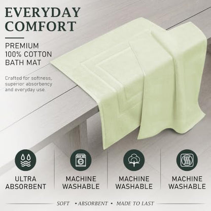 Feather & Stitch 2 Piece Towel Like Bath Mats (30x21 Inch) 100% Cotton Terry Bath Mats, Bathroom Shower Floor Mats [NOT A Bathroom Rug], Soft Absorbent Washable Mats - Frost