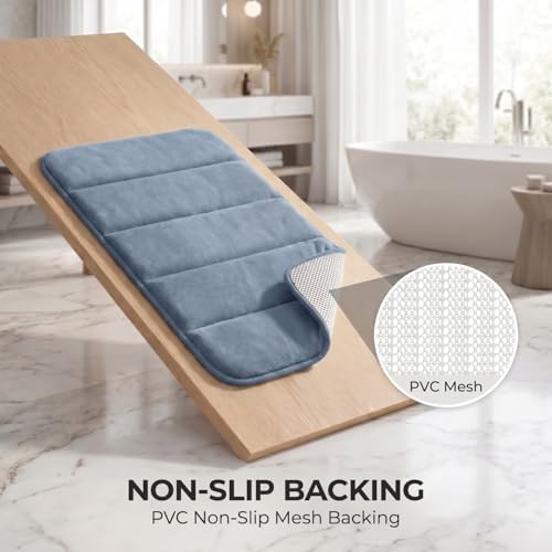 2 Piece Memory Foam Bath Mat Set, Extra Soft Absorbent Bathroom Rugs with U-Shaped Toilet Rug, Non-Slip Backing, Machine Washable, 24x16 + 20x20 U-Shaped, Dusty Blue