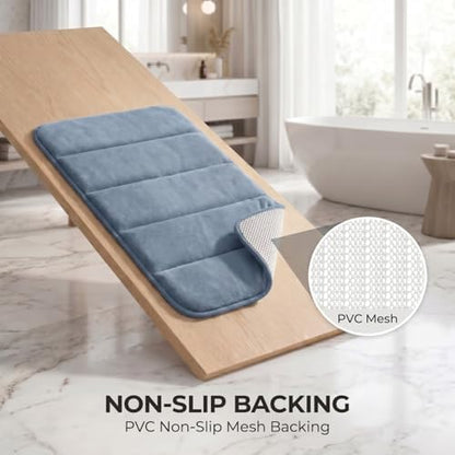2 Piece Memory Foam Bath Mat Set, Extra Soft Absorbent Bathroom Rugs with U-Shaped Toilet Rug, Non-Slip Backing, Machine Washable, 24x16 + 20x20 U-Shaped, Dusty Blue