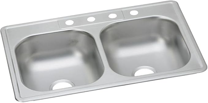 Dayton Stainless Steel 33" x 22" x 7-1/16", 1-Hole Equal Double Bowl Drop-in Sink