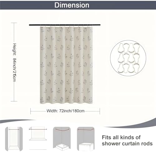 ORTIGIA Blue Floral Linen Shower Curtain 72 W x 84 L Farmhouse Vintage Long Shower Curtains Boho Rustic Block Print Cottagecore Decor for Bathroom