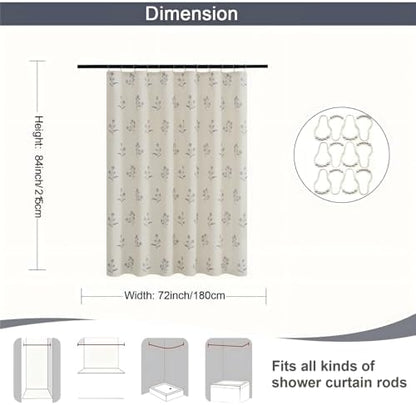 ORTIGIA Blue Floral Linen Shower Curtain 72 W x 84 L Farmhouse Vintage Long Shower Curtains Boho Rustic Block Print Cottagecore Decor for Bathroom
