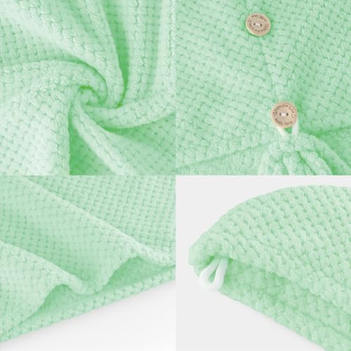 MaopaoBeauty 2 Pack Microfiber Hair Towel Wrap for Women, Super Absorbent Quick Dry Hair Turban for All Hair Style, Large Hair Drying Towel with Button, Green