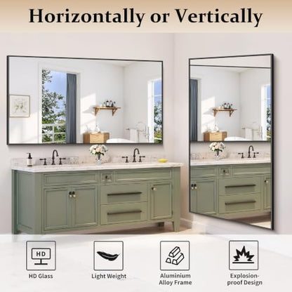 COFENY 66x36 Black Bathroom Mirror, Large Rectangle Mirrors for Over Sink