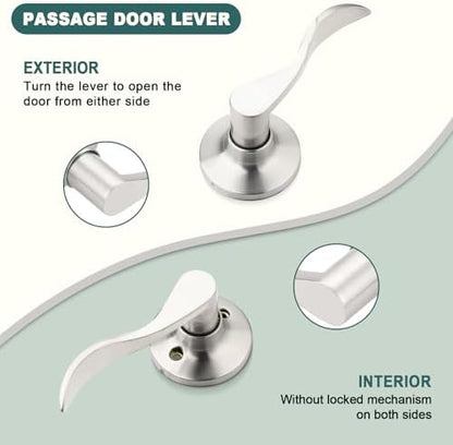 GOBEKOR 3 Pack Passage Door Levers Hallway Closet Door Handles Brushed Nickel Interior Door Handle with Lock Keyless Wave Door Handle Lever