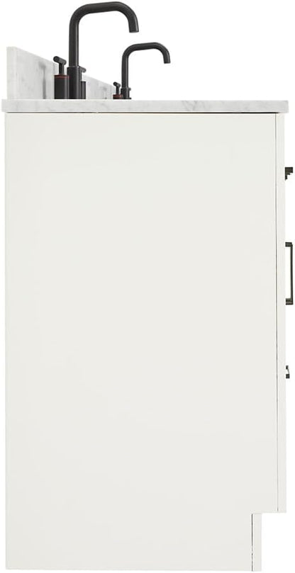 ARIEL Hepburn 60-inch Bathroom Vanity with Sink,Solid Wood, 0.75-inch Italian Carrara Marble Countertop, Double Rectangular Porcelain Sink, 4 Soft Closing Doors, 6 Dovetail Drawers, White
