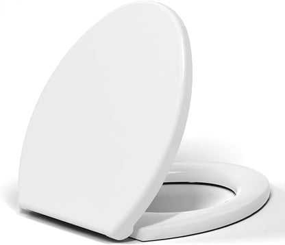 Heavy-Duty Premium Round Toilet Seat, Soft Close Quiet & Slow, Metal Hinges with Quick-Attach Hardware, Durable, Easy to Clean, Fits Standard Round Toilets (16.5″), White