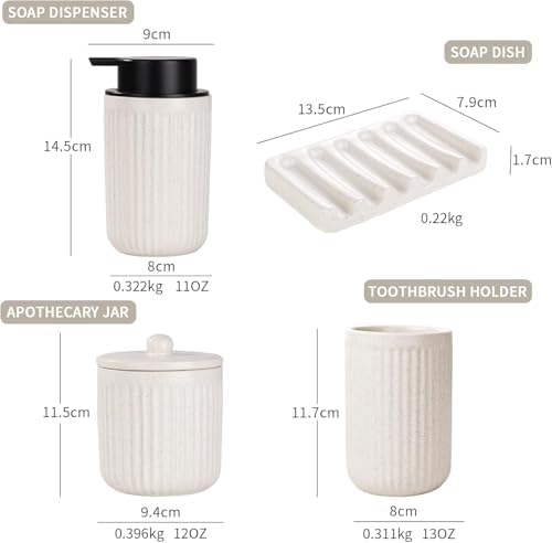 BosilunLife Striped Beige Ceramic Bathroom Accessories Set of 4