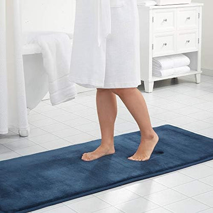 Memory Foam Bath Mat Non Slip Absorbent Super Cozy Velvet Bathroom Rug Carpet (72 inches X 24 inches, Navy)