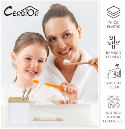 CERBIOR Bamboo Bathroom Accessories Set 6 Piece Bath Ensemble(White)