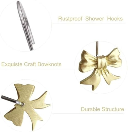 CHICTIE Decorative Shower Curtain Hooks, Bow Knot Shower Curtain Rings Hooks for Bathroom Baby Kids Room Rustproof Shower Hooks (Gold)