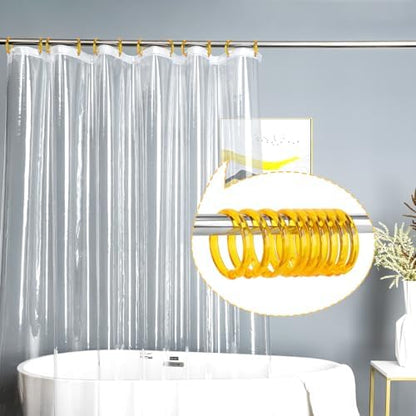 Golden Yellow Shower Curtain Hooks - 12 Pcs Circular Plastic Shower Curtain Rings for Bathroom - O Shaped Gold Yellow Shower Hooks Rings for Shower Curtain Rod