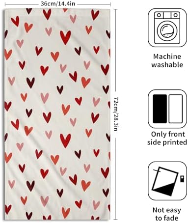 Valentines Day Hand Towels Set of 2, 14x28 Inch Love Heart Red White Bathroom Towel Soft Absorbent Microfiber Dish Towels for Kitchen Hotel Wedding Anniversary Home Decor