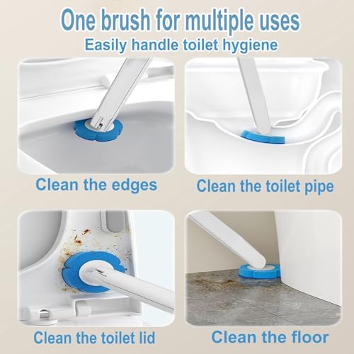 2 Pack Disposable Toilet Brush and Holder Set,Extended Handle with 48 Cleaner Refills Toilet Brush for Toilet Bowl Cleaners,Bathroom Cleaning, Bathtub - Blue (Ocean Fresh Scent)