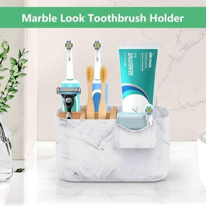 GFWARE Marble Toothbrush Holder, Bathroom Storage Organizer with Small Box