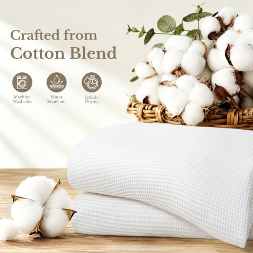 LXBNI White Waffle Shower Curtain, Cotton Blend with Metal Hooks, 72x72