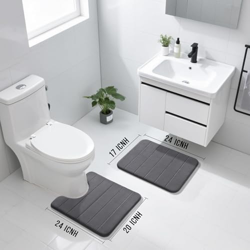 Yimobra Memory Foam Bathroom Mat Set, 24 x 17 & 24 x 20 in, Dark Gray