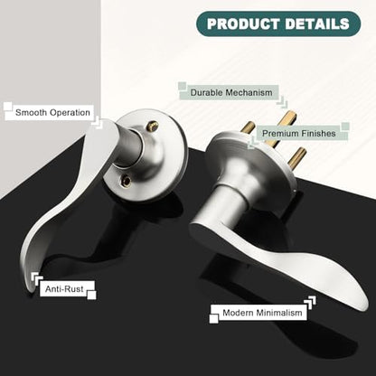GOBEKOR 3 Pack Passage Door Levers Hallway Closet Door Handles Brushed Nickel Interior Door Handle with Lock Keyless Wave Door Handle Lever