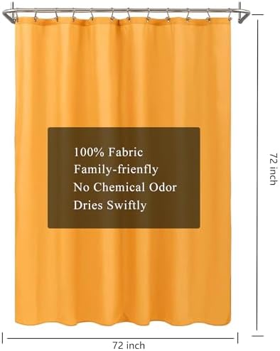 LLSCL Orange Yellow Fabric Shower Curtain Liner with Magnets, Waterproof Hotel Quality, 72 x 72 Machine Washable