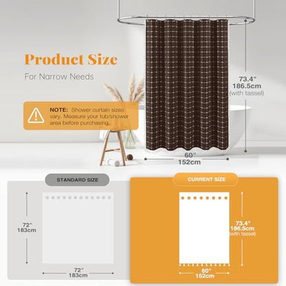 BTTN 60x72 Boho Farmhouse Linen Heavy Duty Fabric Shower Curtain Set, Brown