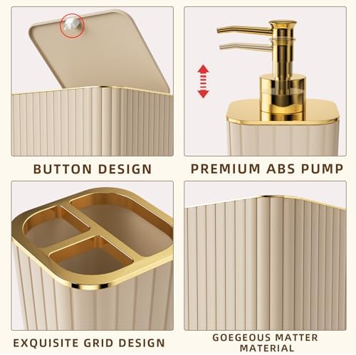 XLHOMO Bathroom Accessories Set - Gorgeous Bathroom Set, 10PC Beige Bathroom Accessory Set, Toilet Brush, Trash Can & Soap Dispenser