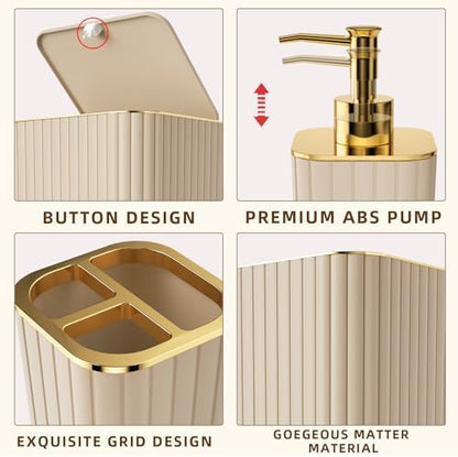 XLHOMO Bathroom Accessories Set - Gorgeous Bathroom Set, 10PC Beige Bathroom Accessory Set, Toilet Brush, Trash Can & Soap Dispenser