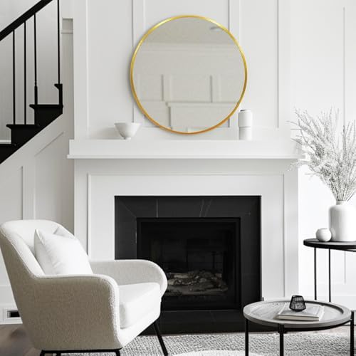 Gold Round Mirror 18 inch, Circle Mirror, Brushed Gold Metal Frame