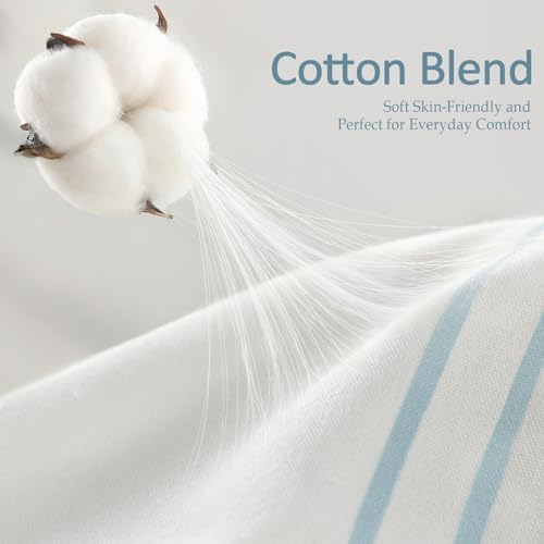Aqua Blue Coastal Ocean Cotton Striped Shower Curtain with Tassel 72W X 72L