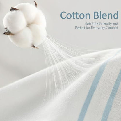 Aqua Blue Coastal Ocean Cotton Striped Shower Curtain with Tassel 72W X 72L