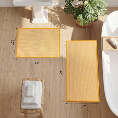 YIHOUSE Yellow Bathroom Rugs Sets 2 Pieces,Thin Bath Mat Quick Dry