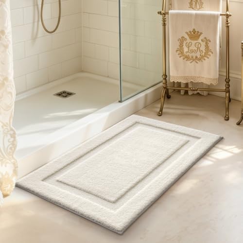 LUMI Soft Bathroom Rugs Absorbent, Non Slip Bath Mat 20x32, Ivory White