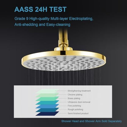 OFFO Shower Arm with Flange, 12 in Bright Gold Wall Mount Replacement Angle Shower Head Arm Wall-Mounted For Fixed Shower Head & Handheld Showerhead