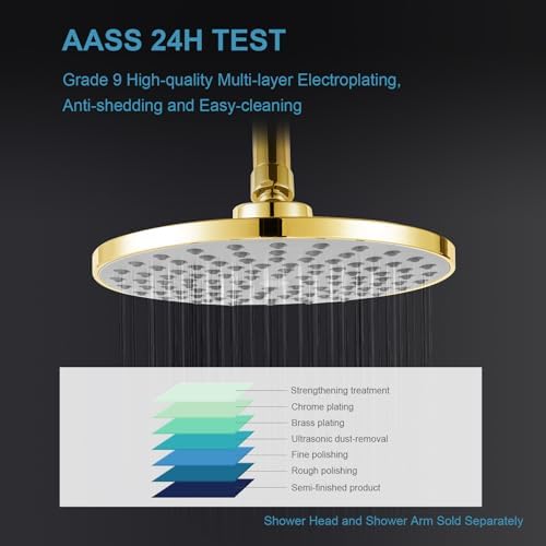 OFFO Shower Arm with Flange, 16 in Bright Gold Wall Mount Replacement Angle Shower Head Arm Wall-Mounted For Fixed Shower Head & Handheld Showerhead