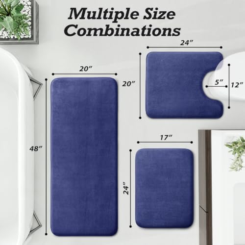 HUXMEYSON Bathroom Rugs Sets 3 Piece, Non-Slip & Quick Dry Bath Mat Set, Ultra Soft Velvet Bath Rugs for Bathroom, Toilet and Shower Floor, Royal Blue