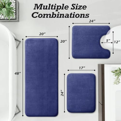 HUXMEYSON Bathroom Rugs Sets 3 Piece, Non-Slip & Quick Dry Bath Mat Set, Ultra Soft Velvet Bath Rugs for Bathroom, Toilet and Shower Floor, Royal Blue
